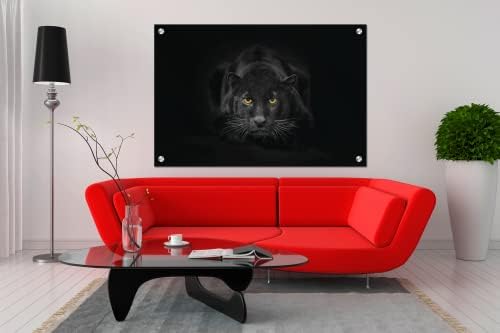 Акрилна стаклена рамка модерна wallидна уметност Пантер - Animalивотни во диви црно -бели серии - дизајн на ентериер NFT - акрилна wallидна