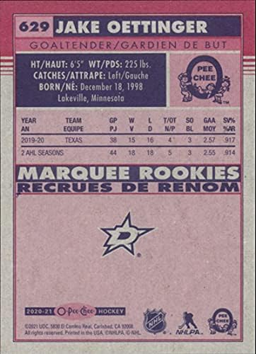 2020-21 ОД-ПЕЕ-ЧЕЕ Ажурирање хокеј ретро #629 akeејк Отингер РЦ дебитант Далас starsвезди Марки дебитанти официјална картичка за тргување со НХЛ од кутијата Горна Дек Сериј?