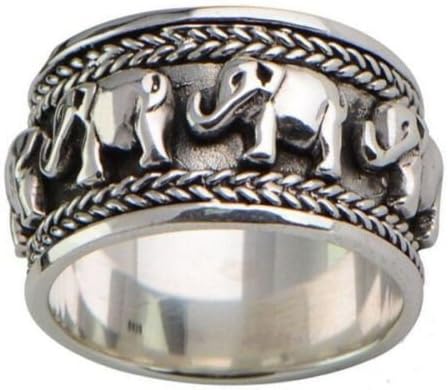 Продавница за накит Panwa Animal Jewelry Woman Man 925 Сребрена нега на слонови печатење сребрен прстен со големина 6-10