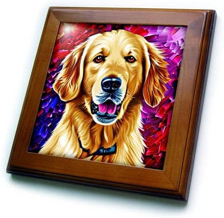 3дроза Зачудувачки златен ретривер куче лице. Виолетова Боја Позадина Подарок-Врамени Плочки