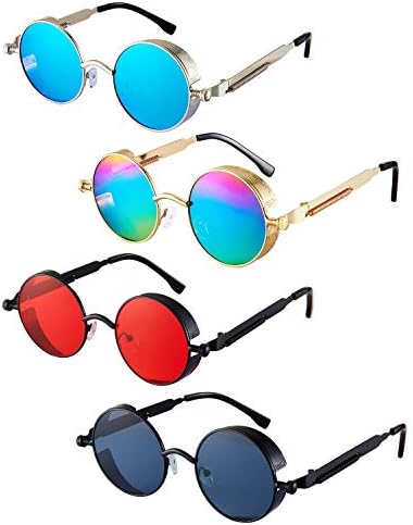 4 Парчиња Ретро Steampunk Очила За Сонце Гроздобер Готски Круг Очила За Сонце Круг Steampunk Очила За Жени Мажи