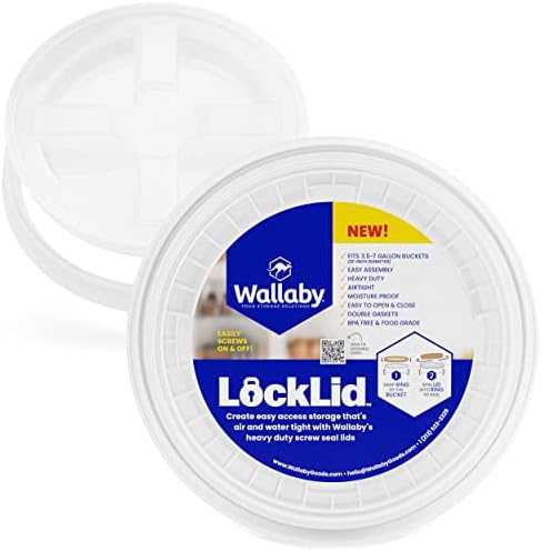 Wallaby 5 -галон завртка на врвот на протекување на капакот - издржлива пластика за градење храна - Технологија на Locklid за