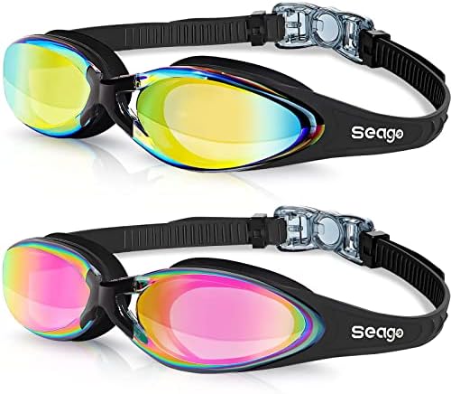 Seago 2 пакуваат очила за пливање за мажи против магла без протекување на очила за вода за возрасни водни базени