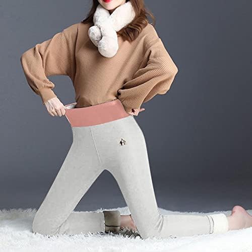 Oplxuo женско руно, обложени со работни хеланки, мода со висока половината на стомакот, зимска термичка јога панталони, теки хулахопки