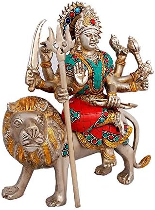 Пинк-лотус 9,5 високи маа дурга идоли мурти хинду божица Дурга статуа со лав што стои богови фигура
