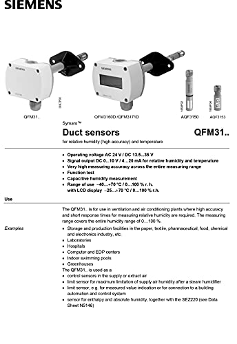 Сензор за температура и влажност на Siemens Mounting Mounding и влажност за болници, влажни и индустрии со модел на сертификат за калибрација: QFM3160D