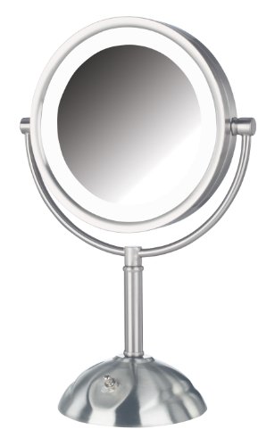 Огледало за шминка на Tablep Tabletop Jerdon - огледало за шминка на ореол со 1x и 8x зголемување во црна боја - Vanity Mirror со дијаметар