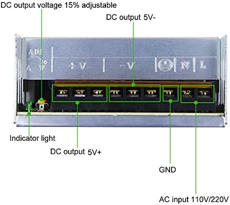 ALITOVE 5V 60A 300W Напојување на напојувањето на трансформаторот Адаптер AC110V/220V до DC 5V 60AMP LED возачот за WS2812B WS2811 WS2801