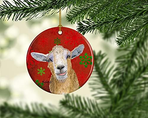 Богатства на Каролина RDR3024CO1 коза бонбони од трска одморен Божиќен керамички украс, украси за новогодишни елки, висечки украс за Божиќ, празник,