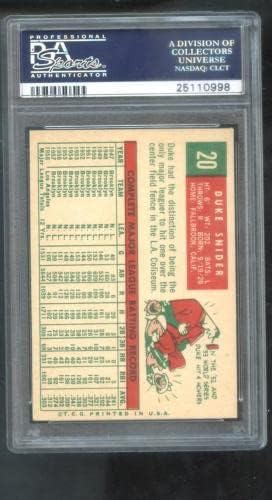1959 Топпс 20 Дјук Снајдер ПСА 5,5 оценета бејзбол картичка МЛБ Лос Анџелес Доџерс - Плочани бејзбол картички
