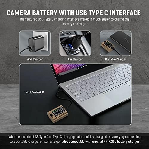 Батеријата на фотоапаратот што може да се надополнува со USB Type C, 2280mAH NP-FZ100 замена на литиум батерија, компатибилна со Sony ZV-E1,