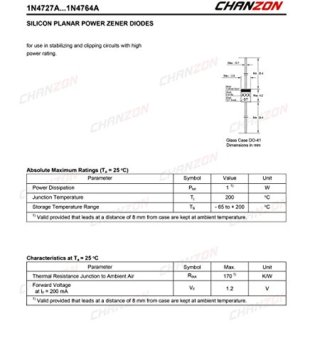Chanzon 1N4728A 1N4728 Power Zener Diode 1W 3.3V DO-41 Аксијални диоди 1 Watt 3,3 Волт 3V3