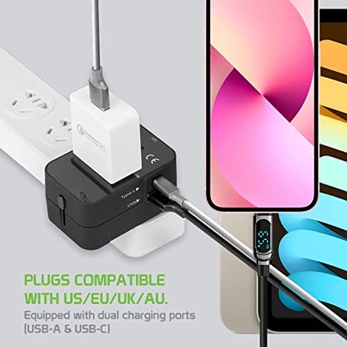 Travel USB Plus Меѓународен адаптер за напојување компатибилен со XOLO Q700S за светска моќност за 3 уреди USB TypeC, USB-A за патување