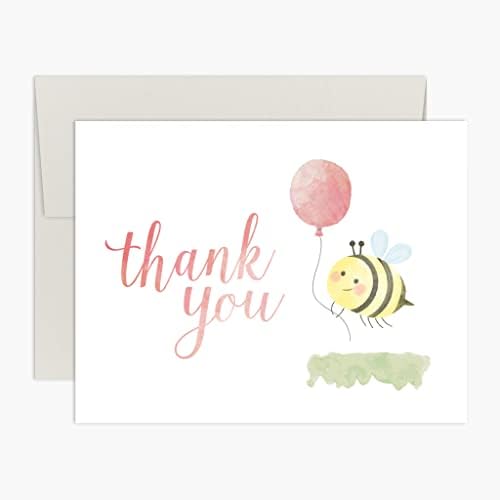 Палмер Стрит Прес Мала пчела благодарам картички за туширање за бебиња - сет од 10 бебе благодарение на картички со коверти - Пчела