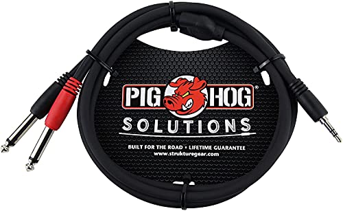Pig Hog PB-S3403 3,5 mm стерео до двојно 1/4 моно стерео кабел за забивање, 3 стапки и PD-R1406 двојна RCA до двоен 1/4 моно кабел, 6 стапки