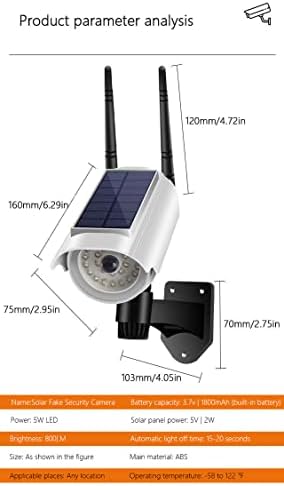Лажна безбедносна камера напојувана со соларна батерија, светла активирани со движење, реален изглед, лесен за инсталирање, вклучена налепница