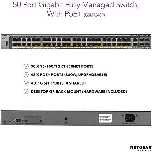 Netgear 50-порта целосно управуван прекинувач M4100-50G-POE+, 4XSFP, налепници на влакна, рутирање, заштита на животниот век