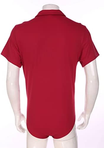 Jugaoge mens кратко ракав со едно парче кошула со коприва за коприва подмолни подмоци на каросерија леотард Топ црвен медиум
