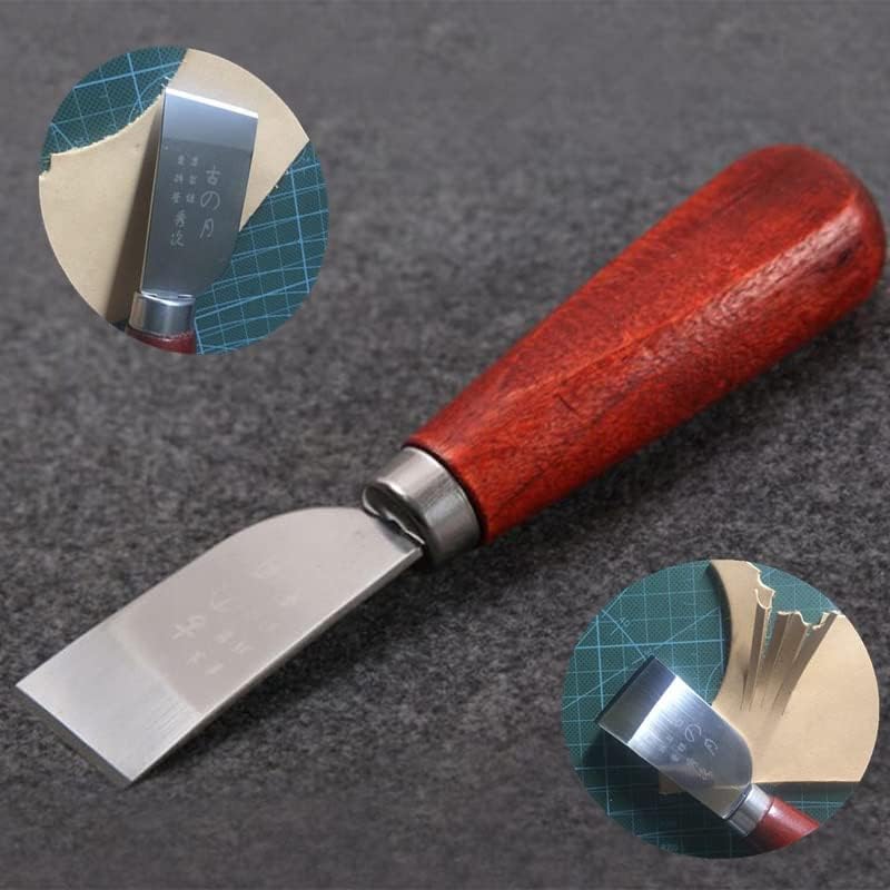 Самостојна Кожна Алатка Дрвена Рачка Нож За Сечење Кожа Од Нерѓосувачки Челик Кожен Нож За Лопата За Работа На Кожа -