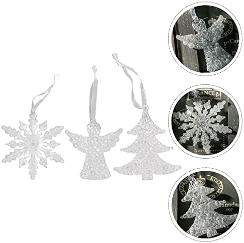 Декор на природен 3 парчиња Божиќни сјајни акрилични Божиќни украси кукли, приврзок Божиќен сјај Снегулка, сноп, сјајни акрилни декории, пара Салас