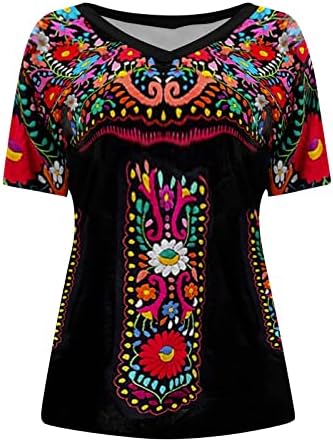 Цебојел Жени Везени Селски Врвови Мексикански Цветни Блузи Кошула Етнички Бохо Маици Со Кратки Ракави Пролетна Облека 2023