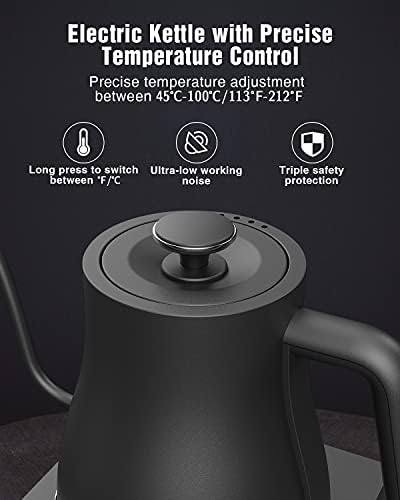Електричен котел jocuu gooseneck, 0,8L, 1200W брзо загревање, варијабилна контрола на температурата со зачувување, истурете го кафето и чајот, внатрешно не'рѓосувачки челик, БП