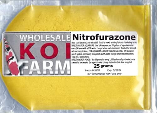 Нитрофуразон од фарма на големо Koi - 50 грам ултра -ефикасен прашок за третман на риби за злато, KOI и тропска риба, за езерцето вода