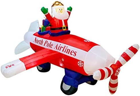 Seasonblow 9 ft Божиќен надувување Дедо Мраз на санки со 2 еднорог + 8 стапки Божиќ надувување Дедо Мраз летачки авион и пропелери на авиони