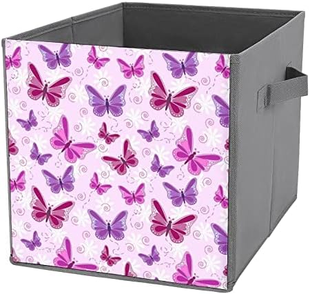 Нудкио Виолетова Пеперутка Преклопни Канти За Складирање Склопувачки Кутии Ткаенина Коцка Едноставен Организатор Со Рачки За Домашна