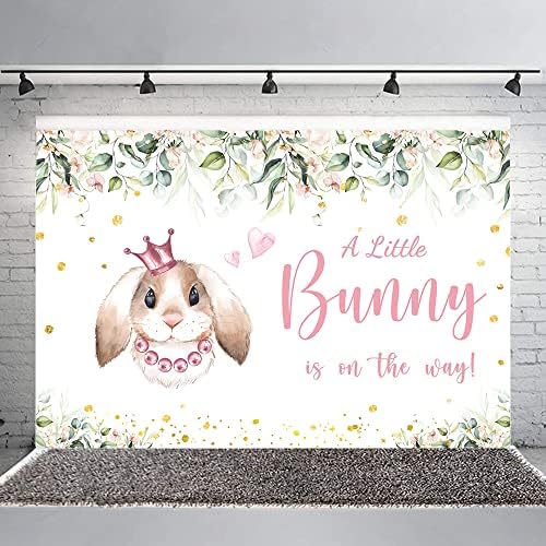 Hilioens 5 × 3ft Bunny Baby Baby Backdrop Велигденска девојка Малку зајаче е на патот во позадина еукалиптус розов симпатичен зајак зајаче за зајаци за забава