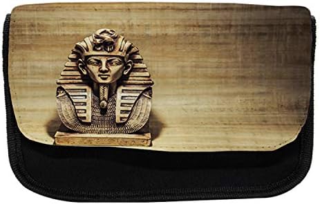 Зачудувачки египетски молив случај, камен од Тутанкамен, торба со молив со ткаенини со двоен патент, 8,5 x 5,5, кафеава и бледо кафеава боја
