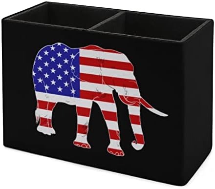 Слон на американско знаме ПУ кожен пенкало Куп молив држач за купови на биро за куќиште на кутија за контејнери за канцелариски материјал
