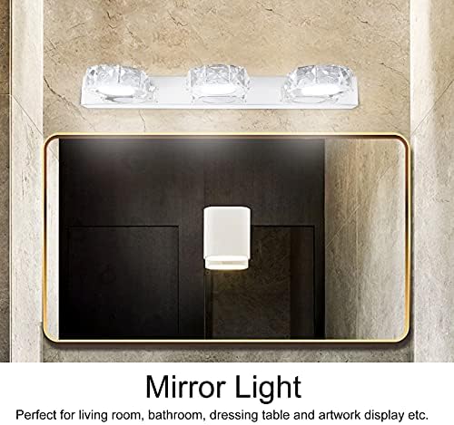 Yyqtgg Огледало за животна средина Предна светлина, огледало за шминка 5-10㎡ 85-265V AC бел не'рѓосувачки челик и акрилен и кристал