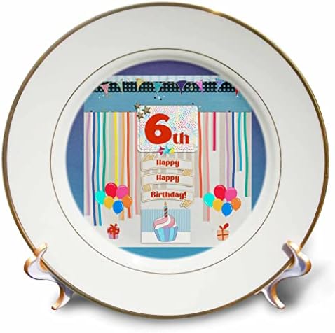 3drose Слика на 6 -та роденденска ознака, cupcake, свеќа, балони, подароци, стрими - плочи