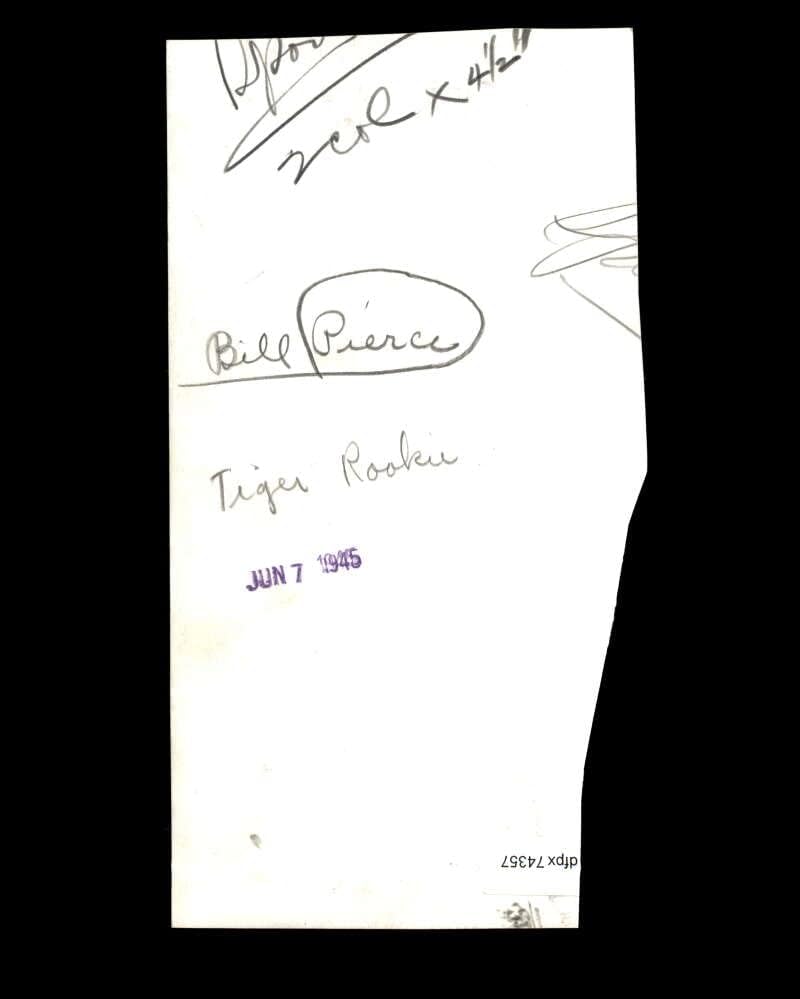 Били Пирс потпиша во 1945 година 4х7 Детроит Тигерс Оригинална жица Фото Автограм