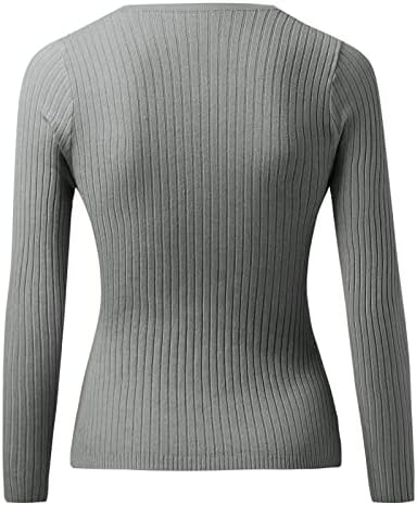 Womenенски моден v врат со долг ракав со цврста боја пулвер џемпер плетење врвна женска маица