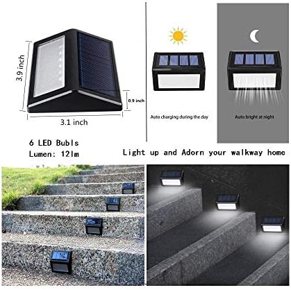 Andefine 8 пакувања соларни чекори светла на отворено, 6 LED светла соларна палуба безжични водоотпорни безбедносни ламби осветлување