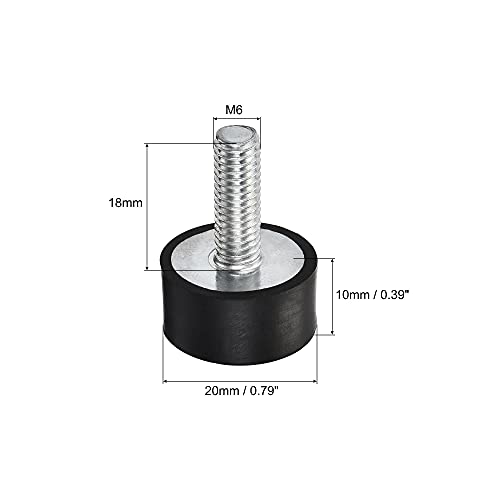 Uxcell M6 гумени монтирања, амортизери од шок од 6 парчиња машка нишка, за гаража на компресорот за мотор, обратна пумпа за удар, генератор на воздухот, Bobbins, D20MMXH10мм