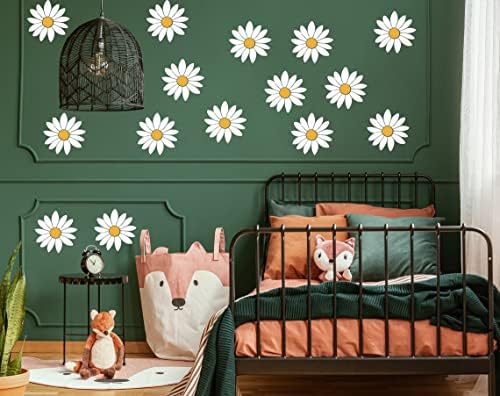 24x Daisy Wall Decals - налепници за украси за бели цвеќиња - Детска девојка расадник цветна декорација - кора од спална соба и