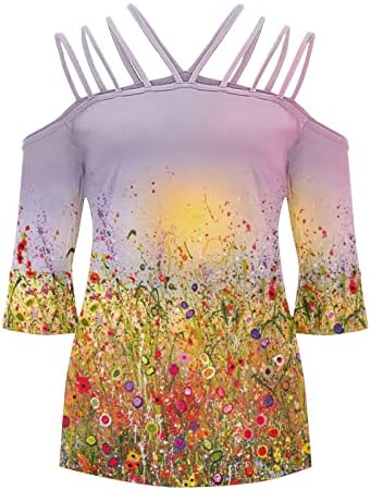 Есен летен блуза маица за женски долг ракав 3/4 ракав 2023 екипаж вратот памучен графички бренд лабава фит блуза gi