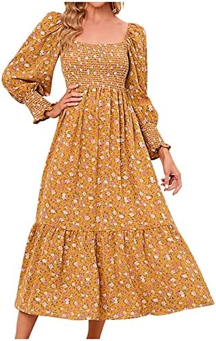 Облечи жени лето есен 2023 година трендовски долг ракав квадратен врат шифон цветен графички макси бохо фустан за дами gc