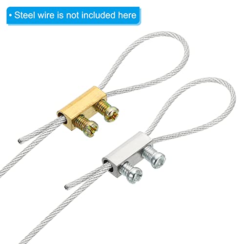 Стегач за кабел за кабел за јаже Patikil Steel, 50 пакувања M3 двојни дупки со жица со јаже 3,0мм линија за линија со завршна завртка за стоп на завртка злато тон сребрен тон т?