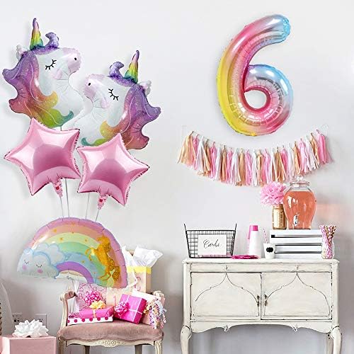 Декорации за роденден на еднорог за Девојчиња 6-ти Роденден-Букет Балони Од Еднорог За Материјали За Забави Со Виножито Еднорог