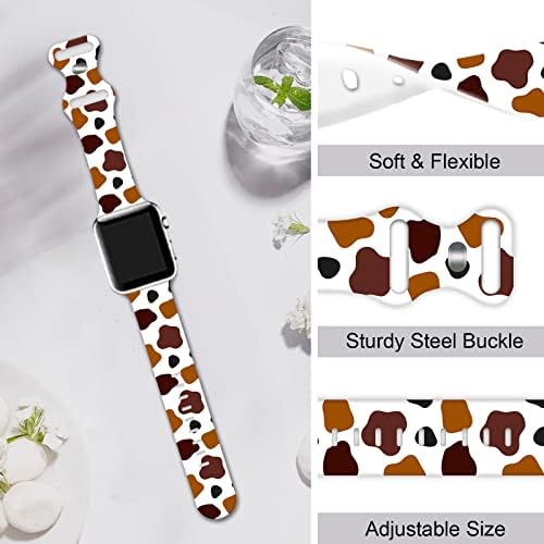 Симпатични ленти за часовници за печатење на крави компатибилни со Apple Watch 38mm 40mm 41mm 42mm 44mm 45mm жени мажи Силиконски смарт часовник заменлива каиш за iWatch Серија 7 6 5 4 3 2 1