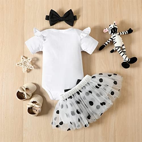 Здолниште за облека со бебешки девојки, поставени кратки ракави ромпер и здолниште од туту, поставени обични облеки