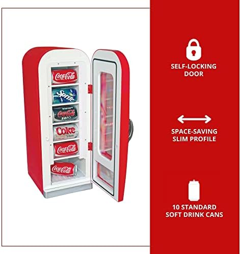 Кока-Кола Ретро Вендинг машина Стил 10 МИНИ МИНИ ФРИДЕР со прозорец за приказ, ладилник за преносни пијалоци за наизменична струја