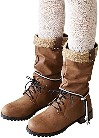 Снежни чизми за жени зимско топло чипка до водоотпорна средна телесна пета со ниска потпетица на отворено чизми удобни чизми за пешачење