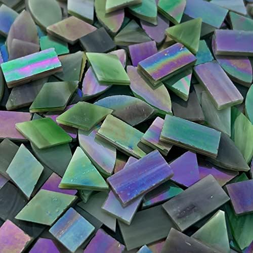 Litmind iridescent стакло мозаични плочки за занаети, 240 парчиња 5 форми измешани стаклени листови, комплети за мозаик за возрасни