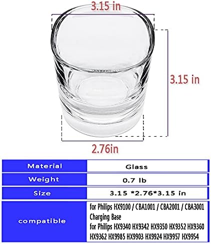 Замена Полнач Стаклена Чаша За Филипс Електрична Четка За Заби, ЗА HX9100 CBA1001 CBA2001 CBA3001 База За Полнење,Компатибилна Со HX9350