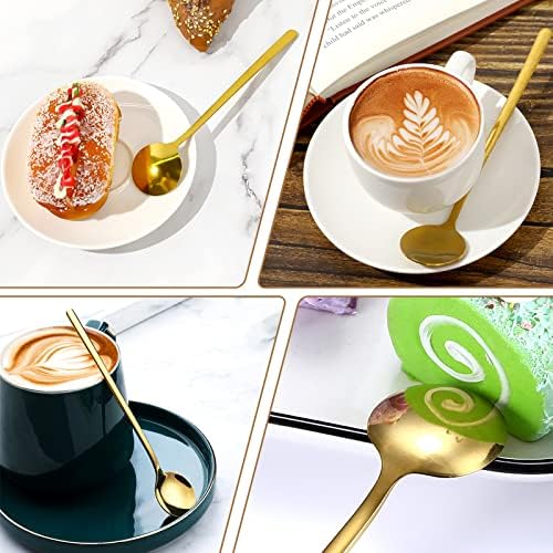 6 Парчиња Кафе Лажици Чај Лажици Нерѓосувачки Челик Долга Рачка Златни Лажици Лажички Круг Десерт Лажици Златни Лажици За Мешање Пијте